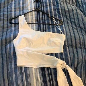 UO White One-Shoulder Tie-Tank Top